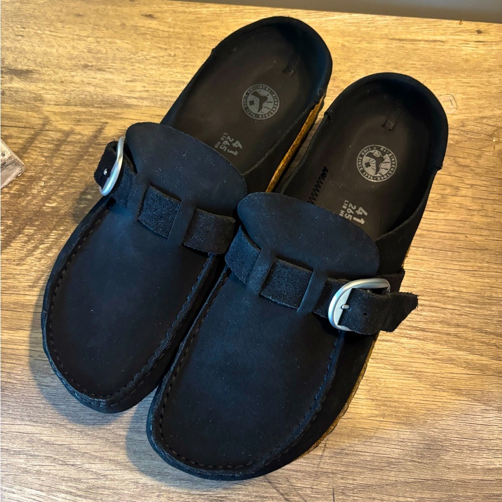 BIRKENSTOCK Shearling Buckley
Suede Leather Black Clogs Size 41